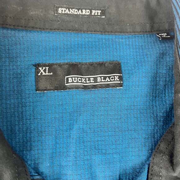 Buckle Black Men's XL Blue Striped Long Sleeve Button-Up Shirt Y2K Rock - Picture 2 of 11